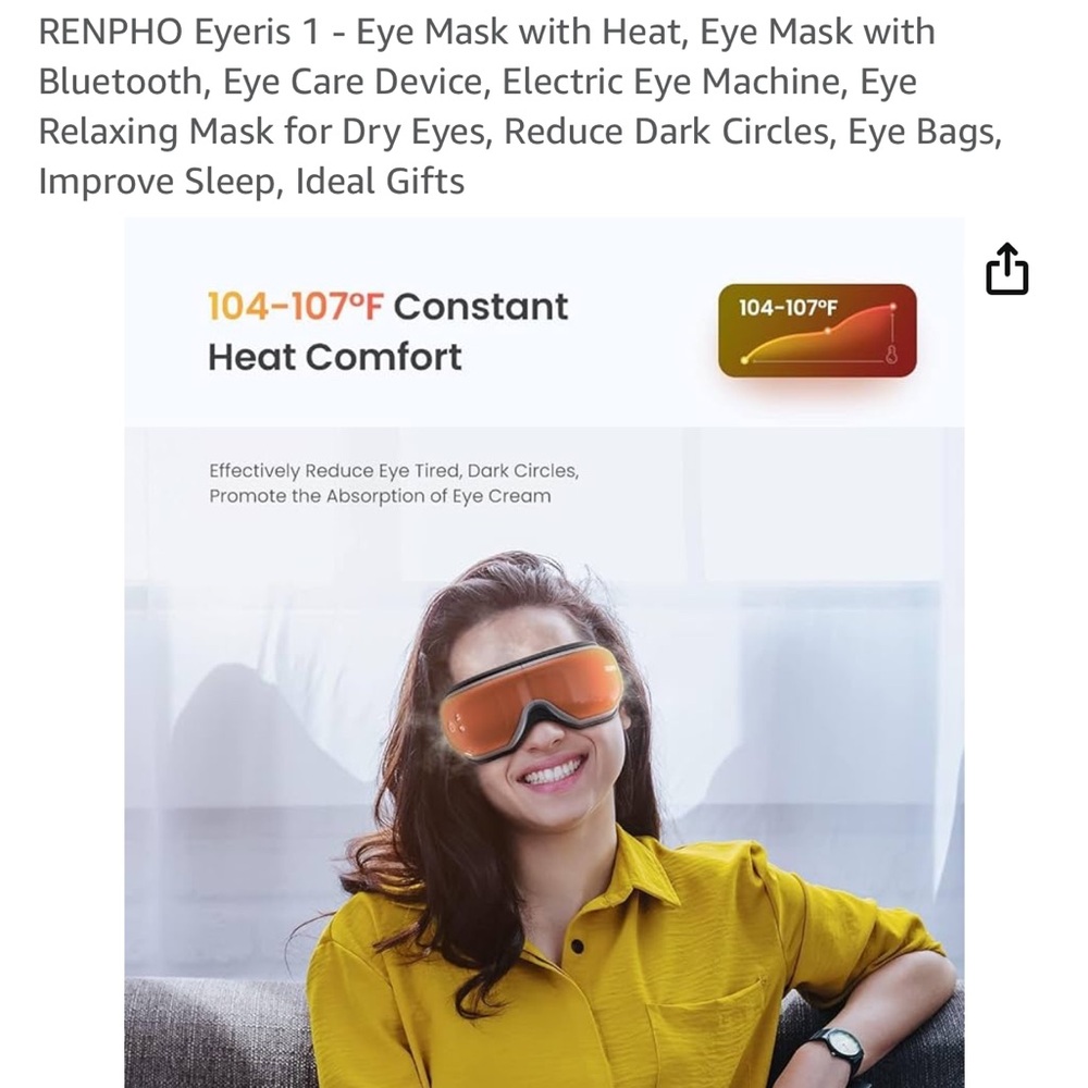 RENPHO Eyeris 1 - Eye massager relaxer device Mask with heat and music